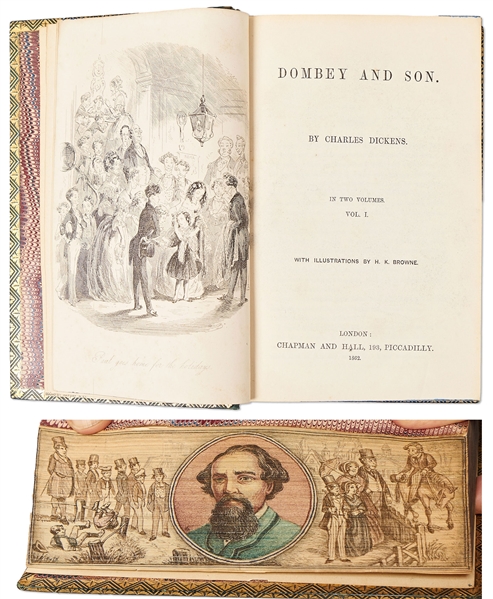 Triple Fore-Edge Paintings of Charles Dickens and Scenes from the Novel ''Dombey and Son''