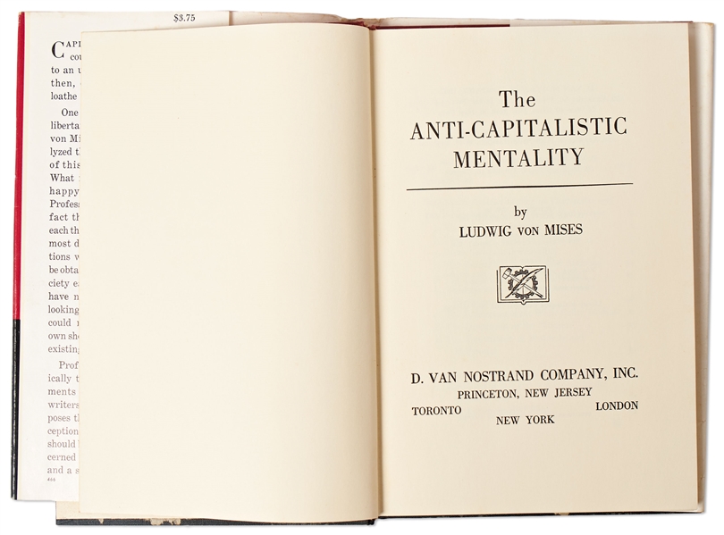 Ludwig von Mises Signed First Edition of ''The Anti-Capitalistic Mentality''