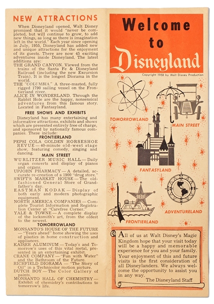 Walt Disney Signed Disneyland Program, Circa 1958