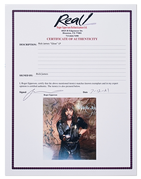 Rick James Signed ''Glow'' Album -- With Epperson COA