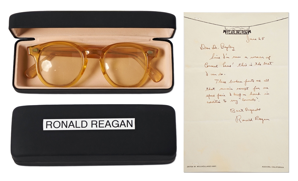 Collection of 25 Eyeglasses Belonging to U.S. Presidents & World Leaders -- Including RFK & Ronald Reagan's Personal Pairs, Along with an Autograph Letter Signed by Reagan from the Early 1960s
