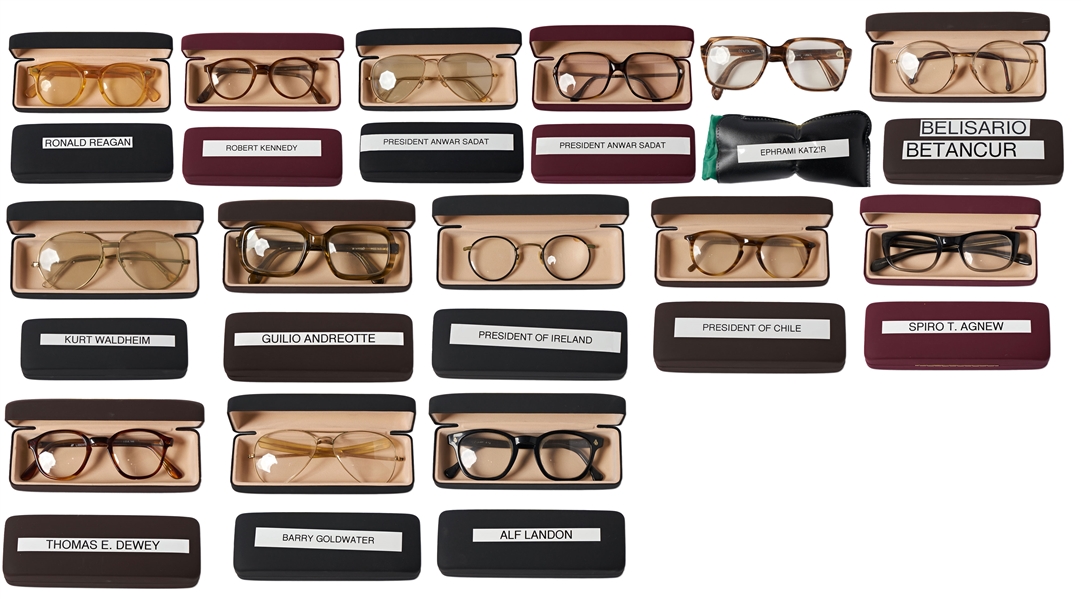 Collection of 25 Eyeglasses Belonging to U.S. Presidents & World Leaders -- Including RFK & Ronald Reagan's Personal Pairs, Along with an Autograph Letter Signed by Reagan from the Early 1960s