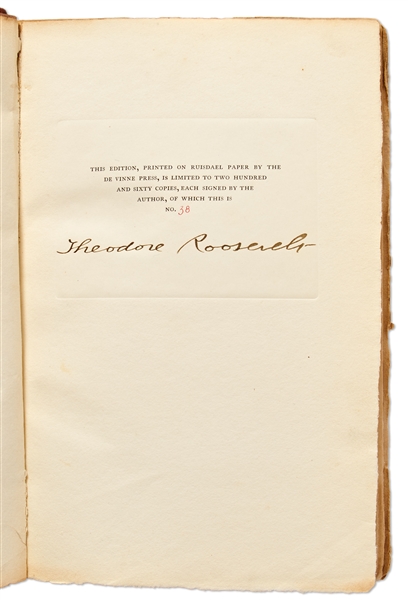 Theodore Roosevelt Signed Limited Edition of ''Outdoor Pastimes of an American Hunter'' -- Signed by Roosevelt as President