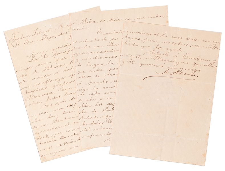 Cuban Soldier Antonio Maceo Letter Signed from 1895