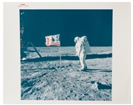 Apollo 11 Red Number 10 x 8 Photo of Buzz Aldrin Standing on the Moon Next to the U.S. Flag -- Printed on A Kodak Paper
