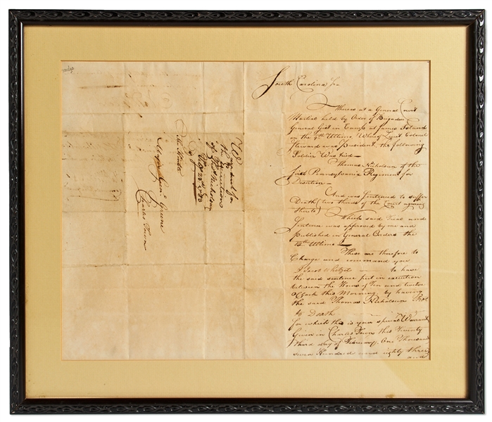Scarce Execution Order Signed by Nathanael Greene During the Revolutionary War -- Greene Orders One of His Men Shot for Desertion
