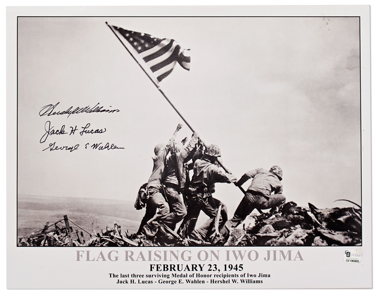 Iwo Jima 12.75'' x 10'' Photo Signed by Three Medal of Honor Recipients of the Battle
