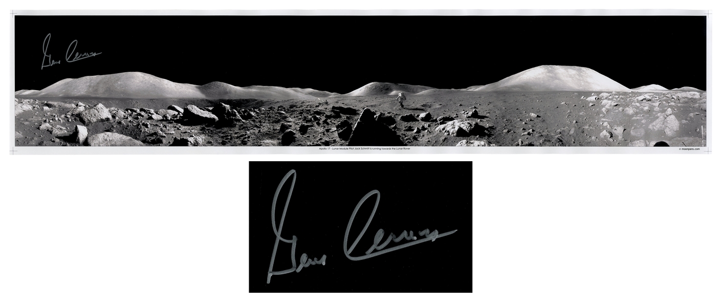 Gene Cernan Signed 40'' Panoramic Photo of the Lunar Surface