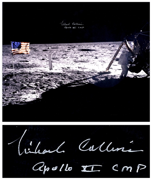 Michael Collins Signed 20'' x 16'' Photo of the ONLY Photograph of Neil Armstrong on the Moon