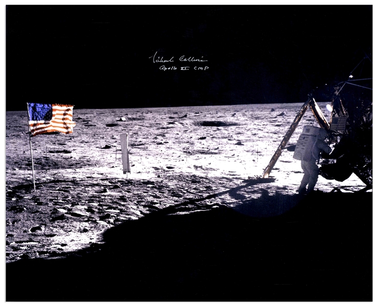 Michael Collins Signed 20'' x 16'' Photo of the ONLY Photograph of Neil Armstrong on the Moon