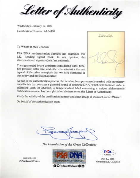 J.K. Rowling Signed First Edition of ''Harry Potter and the Order of the Phoenix'' -- With PSA/DNA COA