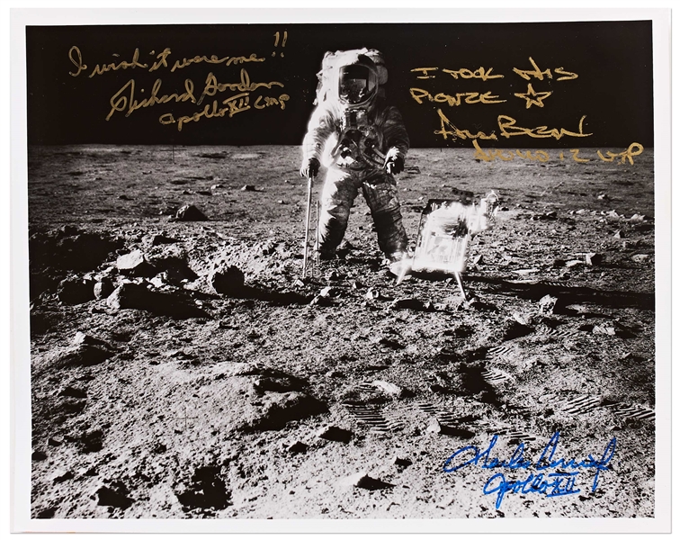Fantastic Apollo 12 Crew-Signed Photo of the Moon -- CMP Gordon Writes ''I wish it were me!!''