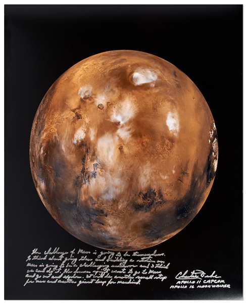 Apollo 16 Moonwalker Charlie Duke Signed 16'' x 20'' Photo of Mars -- ''Mars...will be another small step for man and another giant leap for mankind.''