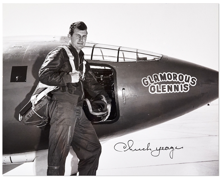 Chuck Yeager Signed 10'' x 8'' Photo, Next to the Bell X-1 Plane that Broke the Sound Barrier in 1947