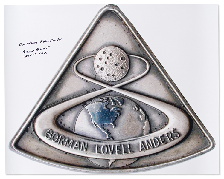 Frank Borman Signed 20'' x 16'' Photo of the Apollo 8 Robbins Medal