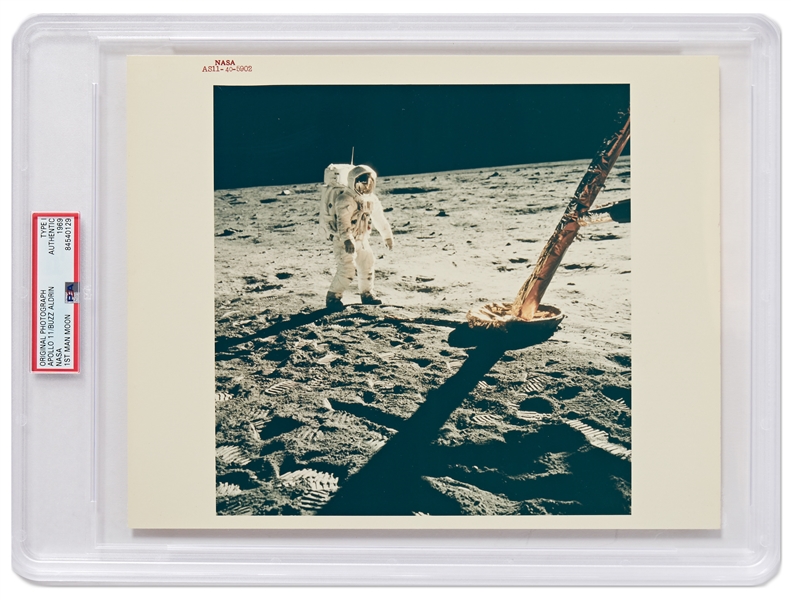 Apollo 11 ''Red Number'' 10'' x 8'' Photo of Buzz Aldrin Next to the Lunar Module -- Printed on ''A Kodak Paper'' & Encapsulated by PSA as Type I Photo from 1969