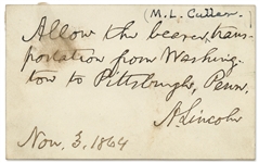 Abraham Lincoln Autograph Note Signed -- Dated 3 November 1864, Five Days Before the 1864 Presidential Election -- With PSA/DNA COA