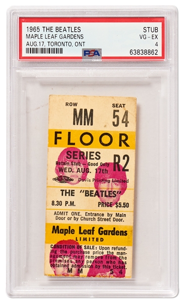 The Beatles Concert Ticket from 1965 -- Encapsulated by PSA