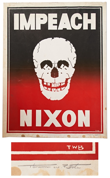 Original Thomas W. Benton Signed ''Impeach Nixon'' Poster from the Early 1970s -- Prototype for the Final Artwork