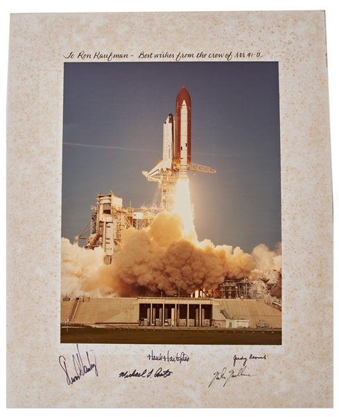 Space Shuttle Discovery STS-41D Crew-Signed Launch Photo -- Measures 16'' x 20''