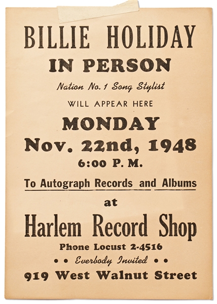 Flyer Promoting an Appearance by Billie Holiday from 1948