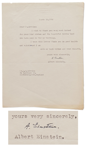 Albert Einstein Letter Signed Thanking a Friend for a Birthday Gift