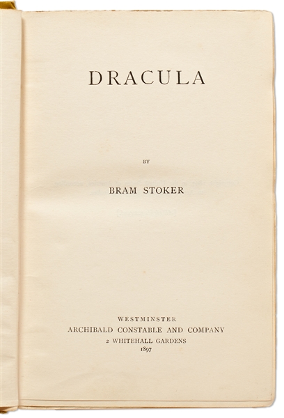 Scarce First Edition, First Issue of ''Dracula'' by Bram Stoker from 1897