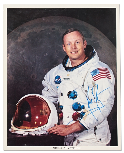 Neil Armstrong Signed 8'' x 10'' NASA White Spacesuit Photo -- Uninscribed