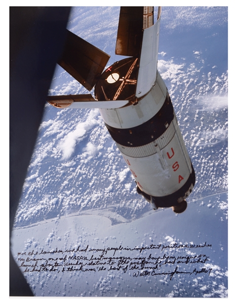 Walter Cunningham Signed 17'' x 22'' Photo from the Apollo 7 Mission, Honoring Wernher von Braun
