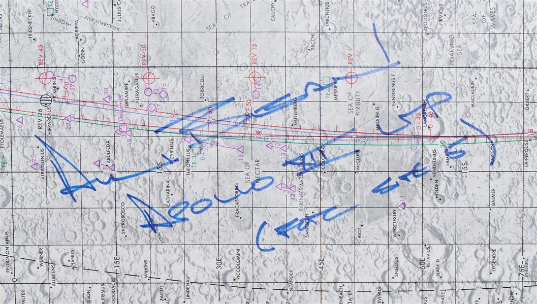 Large Lunar Map Signed by Alan Bean, Lunar Module Pilot for Apollo 12