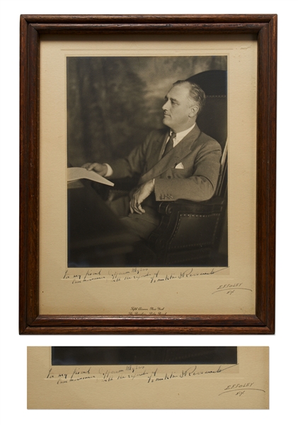 Franklin D. Roosevelt Signed Photo, Framed in Wood Taken from the White House Measuring 11.5'' x 14.25''