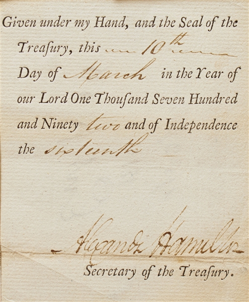 Alexander Hamilton Signature as Treasury Secretary -- With JSA COA