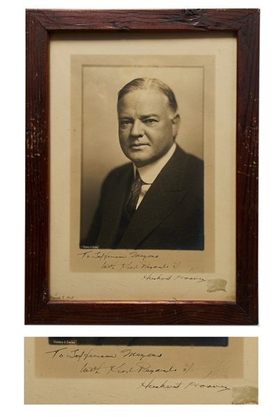 Herbert Hoover Signed Photo, Framed in Wood Taken from the White House Measuring 11.25'' x 15.25''