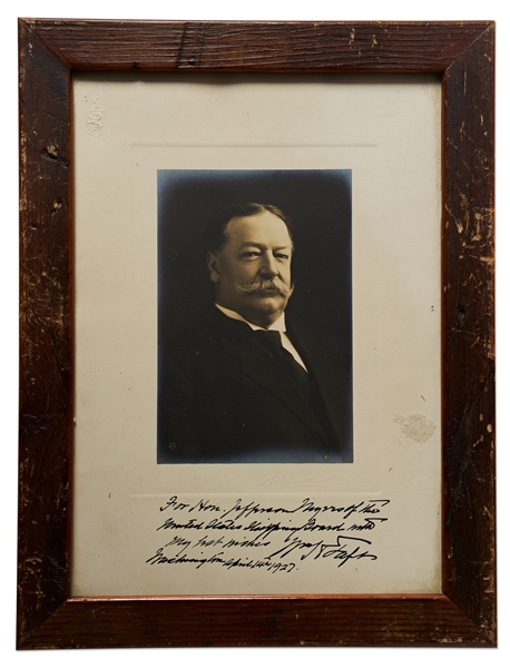 William Taft Photo Signed as U.S. Supreme Court Chief Justice, Framed in Wood Taken from the White House Measuring 9.5'' x 12.5''