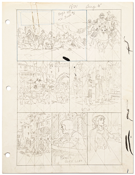 Original Hal Foster ''Prince Valiant'' Preliminary Artwork and Story Outlines -- #1801 for the 15 August 1971 Comic Strip