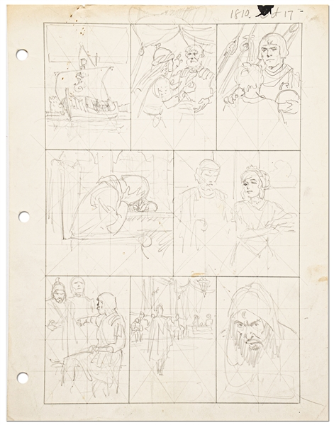 Original Hal Foster ''Prince Valiant'' Preliminary Artwork and Story Outlines -- #1810 for the 17 October 1971 Comic Strip