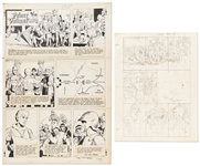 Lot of John Cullen Murphy Prince Valiant Sunday Comic Strip Artwork Plus Hal Foster Preliminary Sketch -- #1830 for Both Strip & Sketch, Dated 5 March 1972