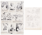 Lot of John Cullen Murphy Prince Valiant Sunday Comic Strip Artwork Plus Hal Foster Preliminary Sketch -- #1853 for Both Strip & Sketch, Dated 13 August 1972