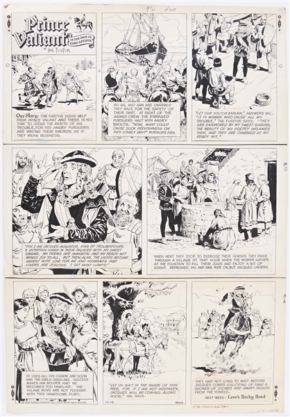 Lot of John Cullen Murphy ''Prince Valiant'' Sunday Comic Strip Artwork Plus Hal Foster Preliminary Sketch -- #1862 for Both Strip & Sketch, Dated 15 October 1972