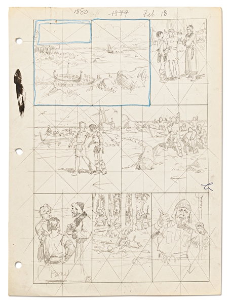 Original Hal Foster ''Prince Valiant'' Preliminary Artwork and Story Outlines -- #1880 for the 18 February 1973 Comic Strip