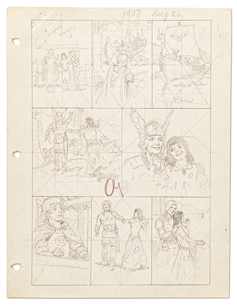 Original Hal Foster ''Prince Valiant'' Preliminary Artwork and Story Outlines -- #1907 for the 26 August 1973 Comic Strip