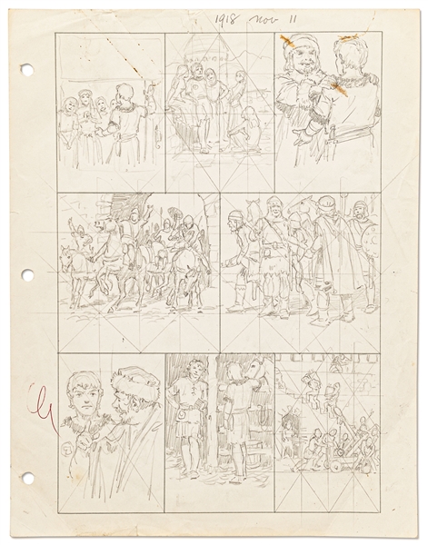 Original Hal Foster ''Prince Valiant'' Preliminary Artwork and Story Outlines -- #1918 for the 11 November 1973 Comic Strip