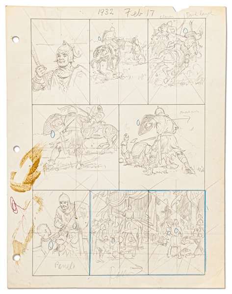 Original Hal Foster ''Prince Valiant'' Preliminary Artwork and Story Outlines -- #1932 for the 17 February 1974 Comic Strip