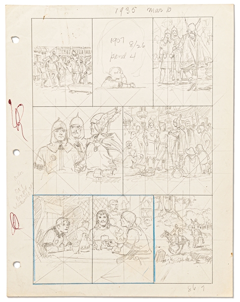 Original Hal Foster ''Prince Valiant'' Preliminary Artwork and Story Outlines -- #1935 for the 10 March 1974 Comic Strip