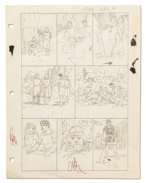 Original Hal Foster ''Prince Valiant'' Preliminary Artwork and Story Outlines -- #1940 for the 14 April 1974 Comic Strip