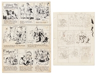 Lot of John Cullen Murphy Prince Valiant Sunday Comic Strip Artwork Plus Hal Foster Preliminary Sketch -- #1942 for Both Strip & Sketch, Dated 28 April 1974