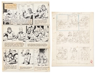 Lot of John Cullen Murphy Prince Valiant Sunday Comic Strip Artwork Plus Hal Foster Preliminary Sketch -- #1943 for Both Strip & Sketch, Dated 5 May 1974