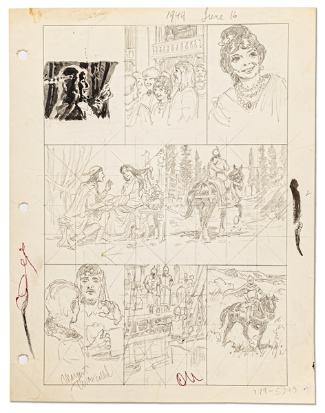 Original Hal Foster ''Prince Valiant'' Preliminary Artwork and Story Outlines -- #1949 for the 16 June 1974 Comic Strip