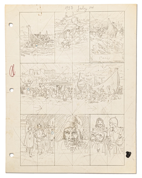 Original Hal Foster ''Prince Valiant'' Preliminary Artwork and Story Outlines -- #1953 for the 14 July 1974 Comic Strip