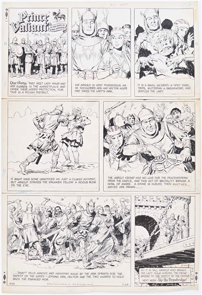 John Cullen Murphy ''Prince Valiant'' Sunday Comic Strip Original Artwork -- #1955 Dated 28 July 1974